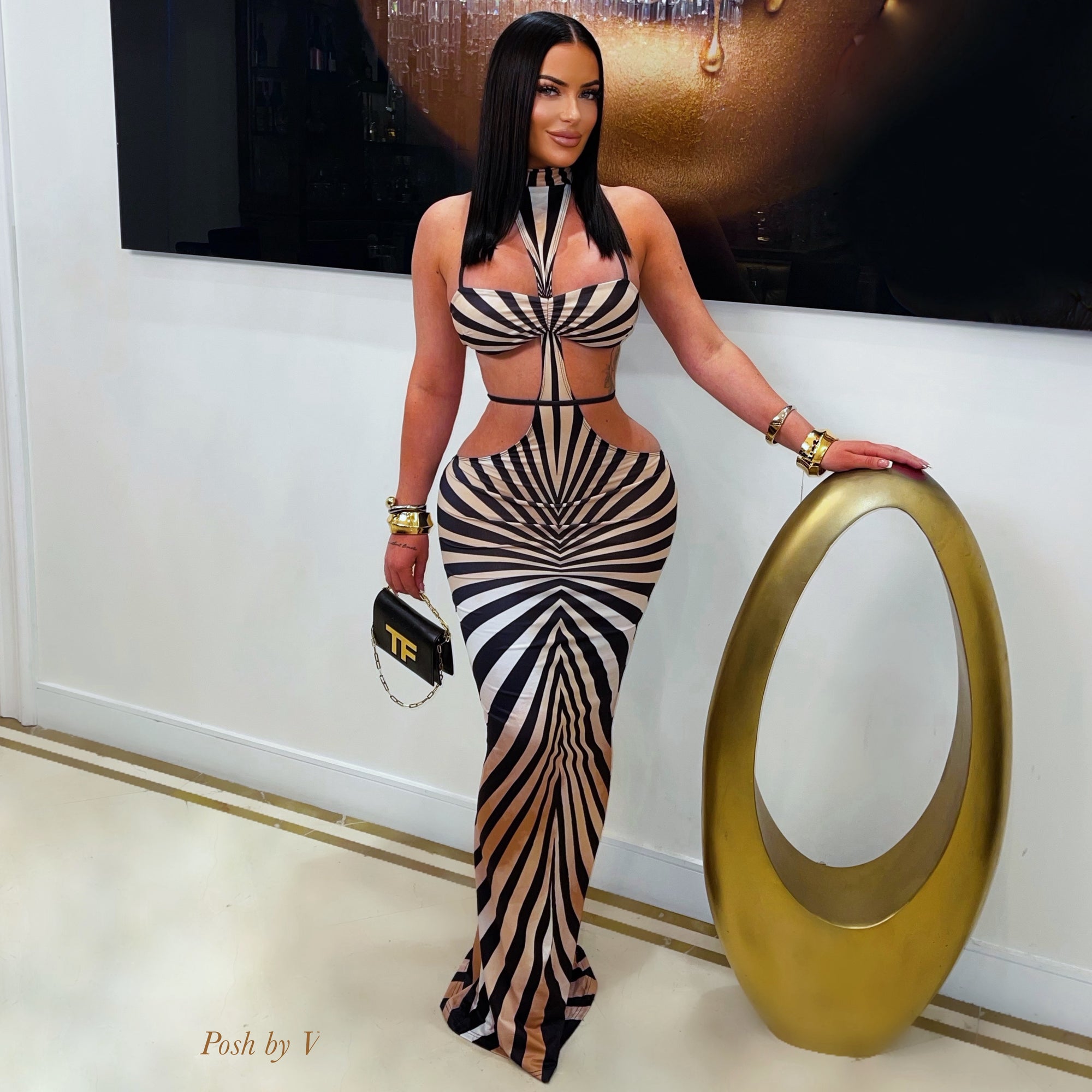 Asara pyramid maxi dress (Nude multi)