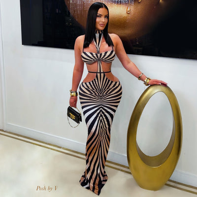 Asara pyramid maxi dress (Nude multi)