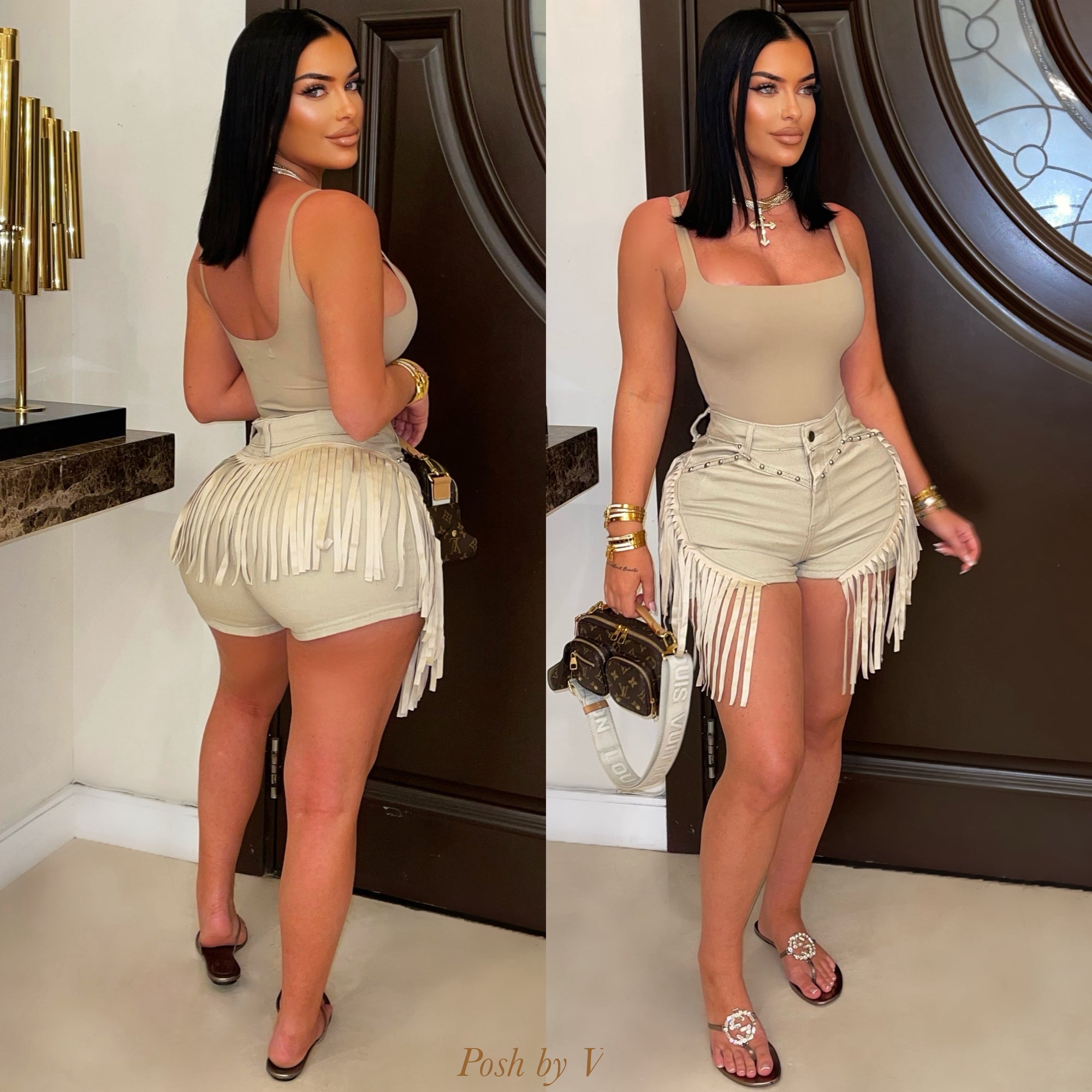 Western fringe shorts (Black)