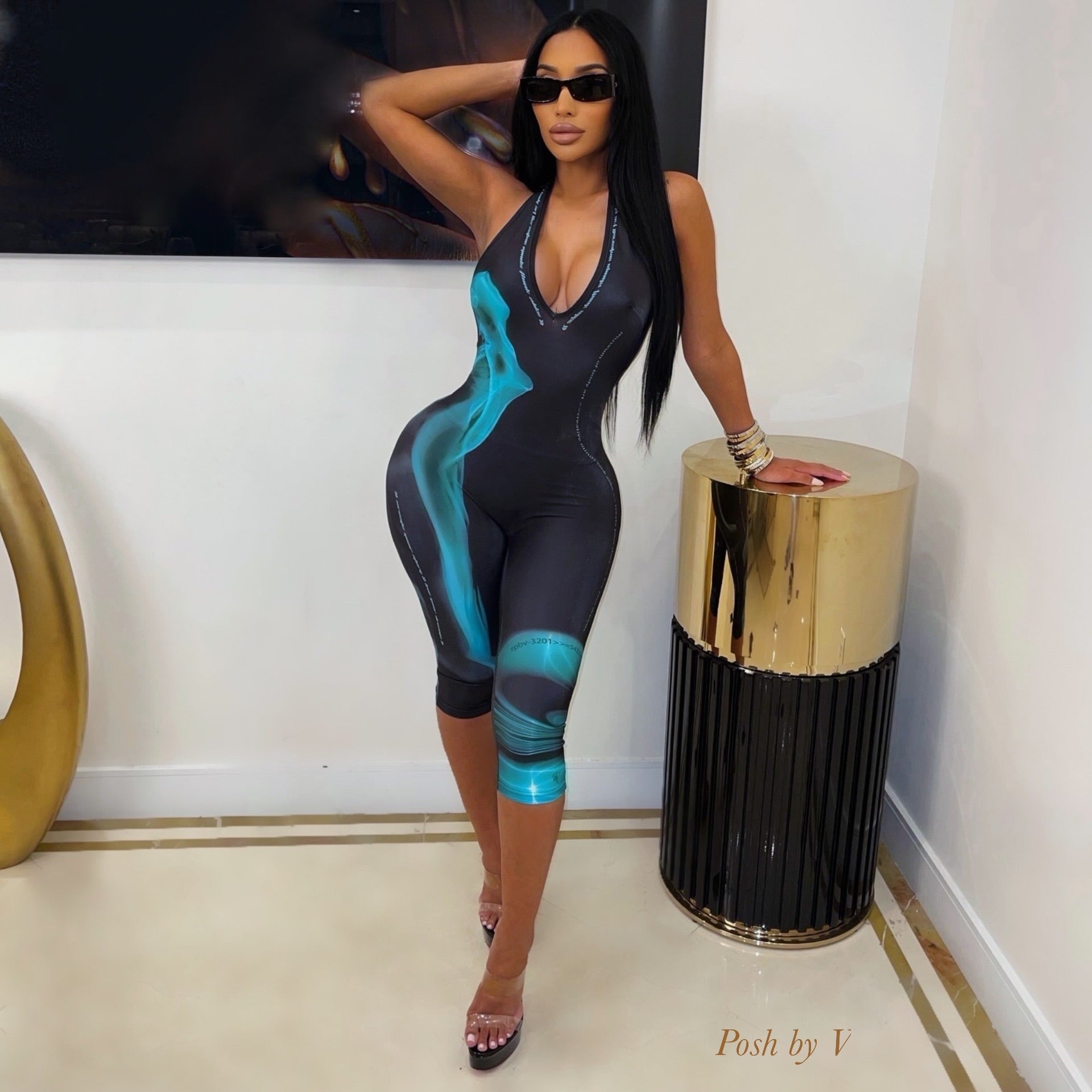 Posh silhouette jumpsuit (Black/aqua)