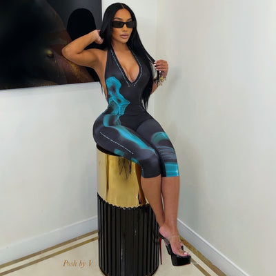 Posh silhouette jumpsuit (Black/aqua)