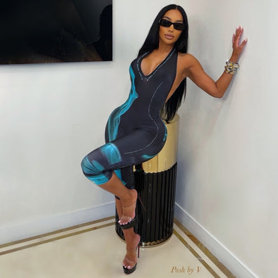 Posh silhouette jumpsuit (Black/aqua)