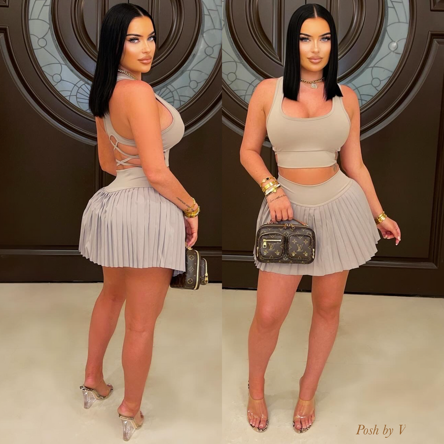 Yosi pleated skirt set (Taupe)