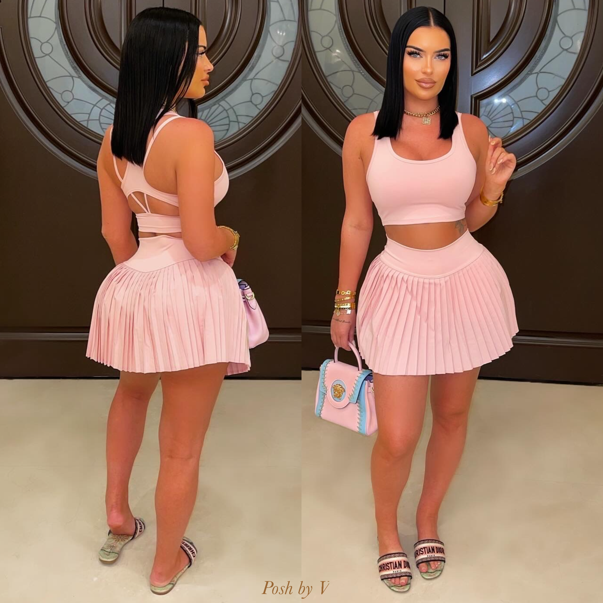 Sosi pleated skirt set (Pink)