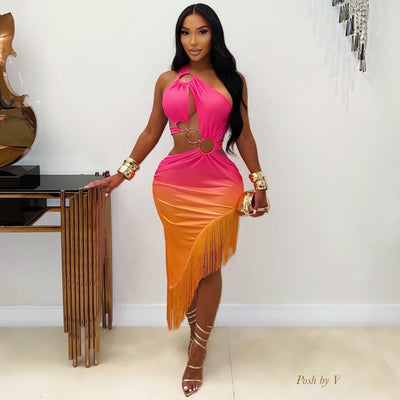 Celina ruched ombré dress (Pink/orange)