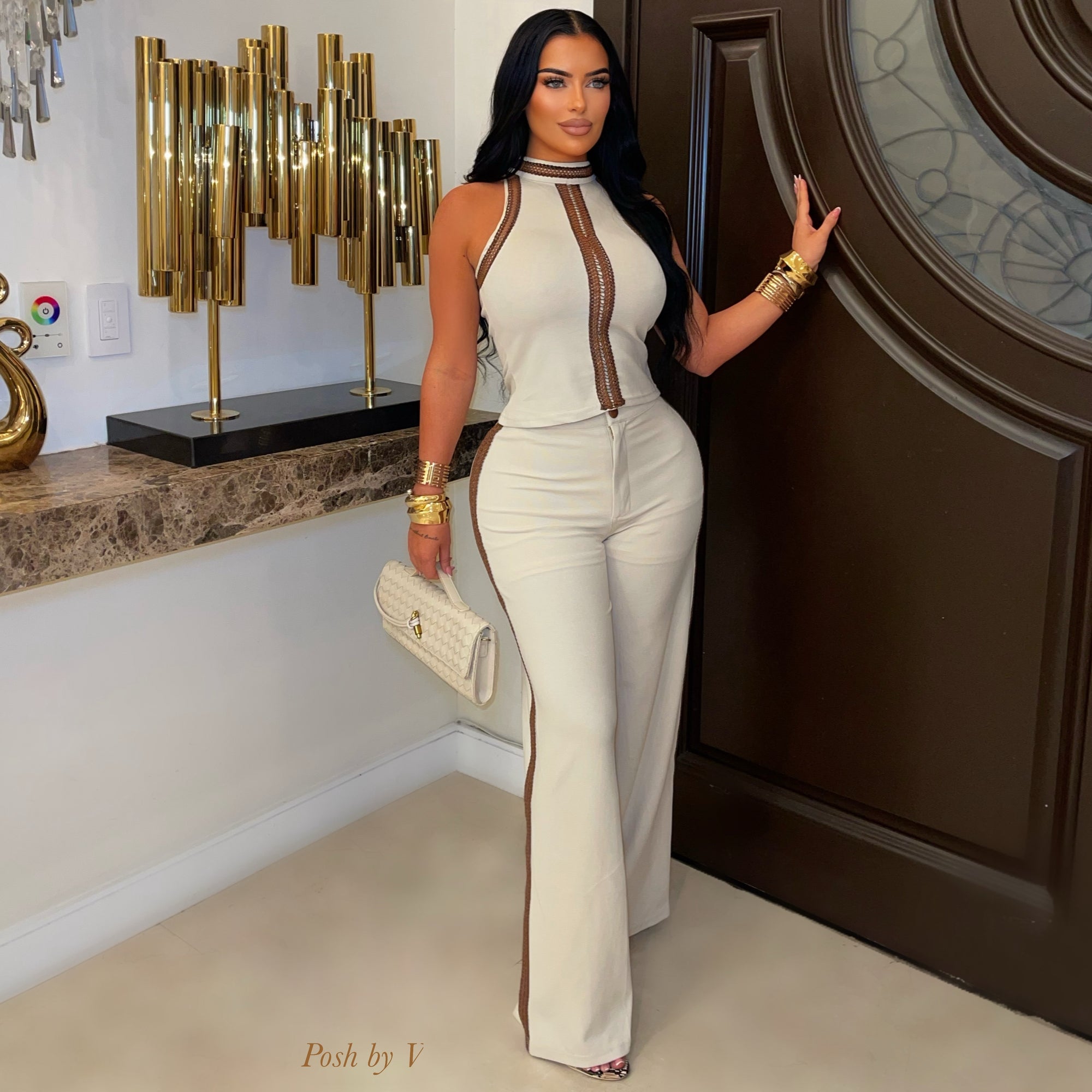 Helena pants set (Beige/brown)