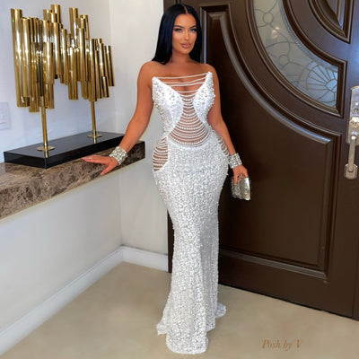 Allure pearl glam dress (White)