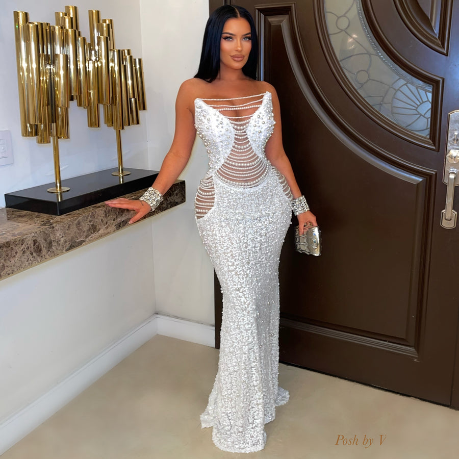 Allure pearl glam dress (White)