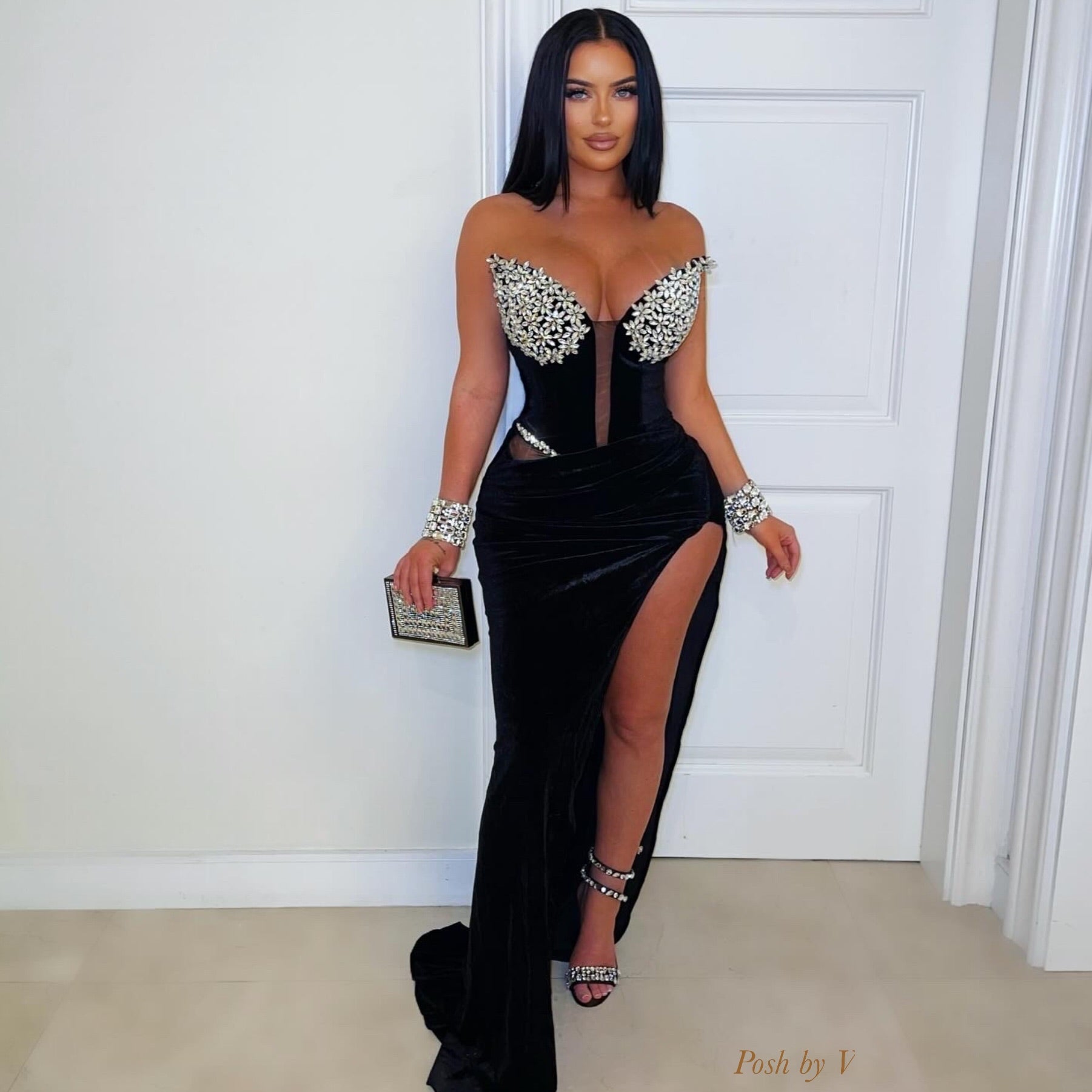 Heidi velvet crystal dress (Black/silver)