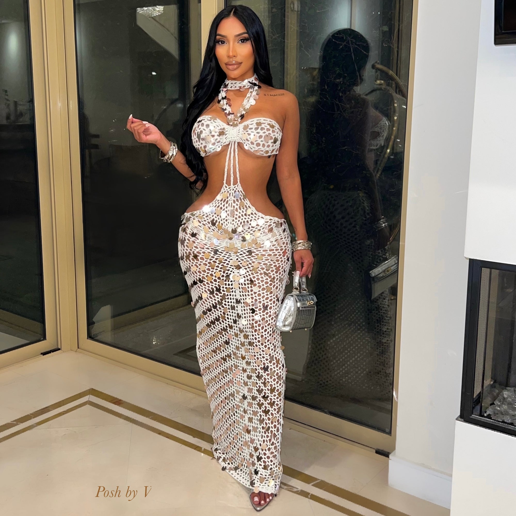 Glam crochet maxi dress (White)