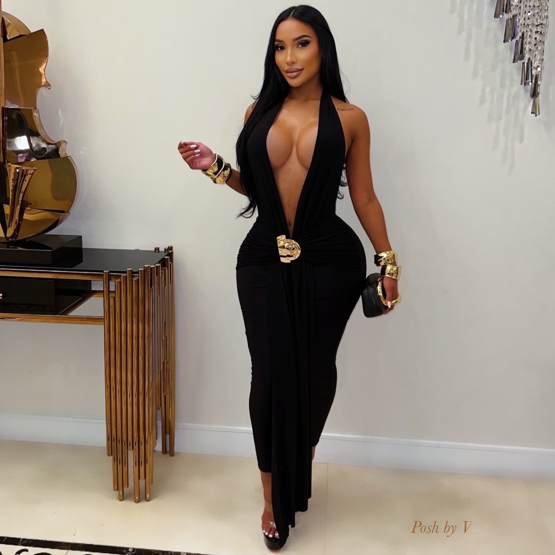 Divine midi dress (Black/gold)