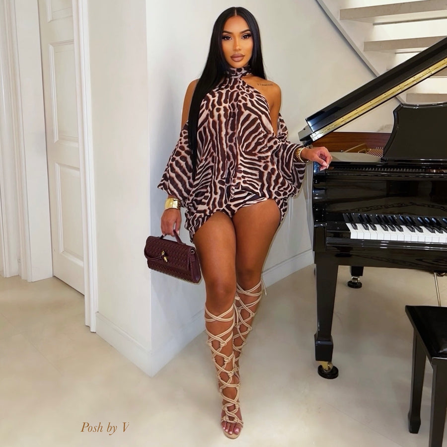 Ibiza zebra shorts set (Brown/ivory)