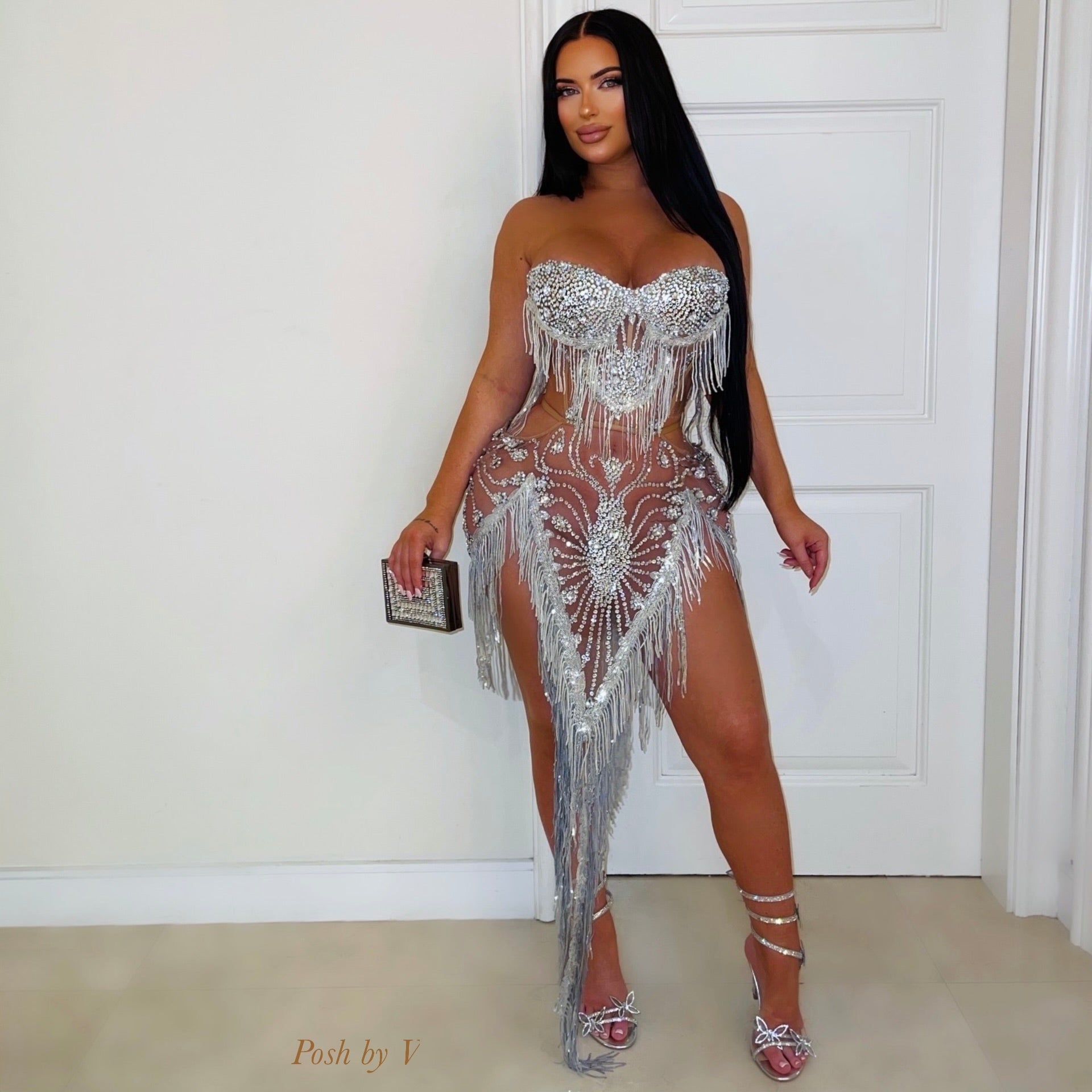 Elite crystal corset dress (Silver)