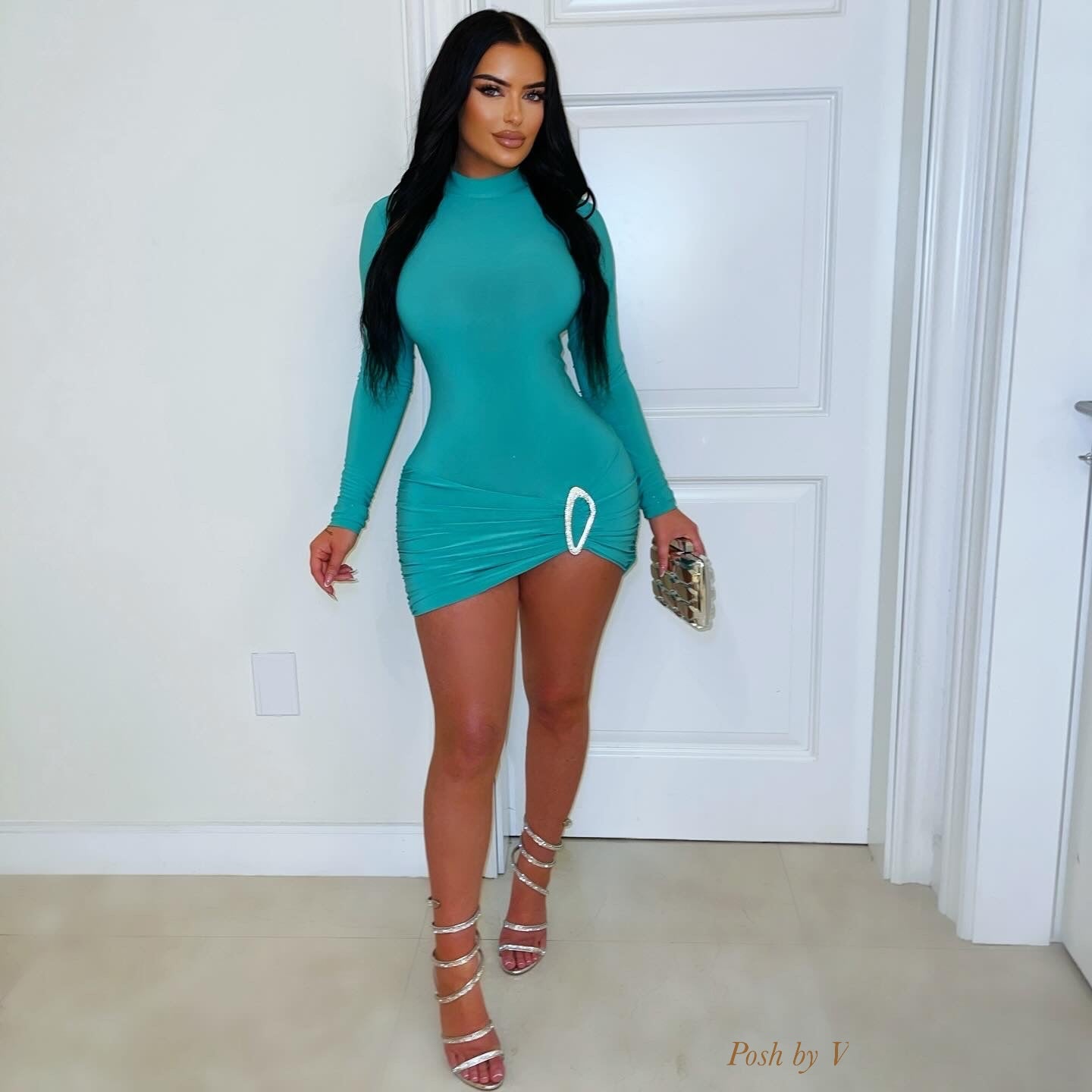 Yves mini dress (Aqua/silver)