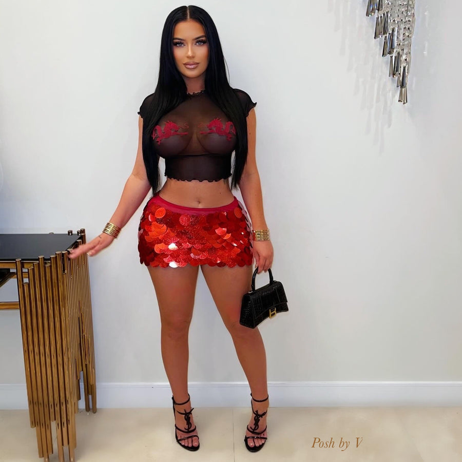 London sequin skirt set (Red/black)