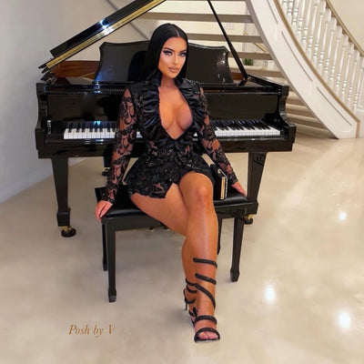 Jinve luxe glam shorts set (Black)