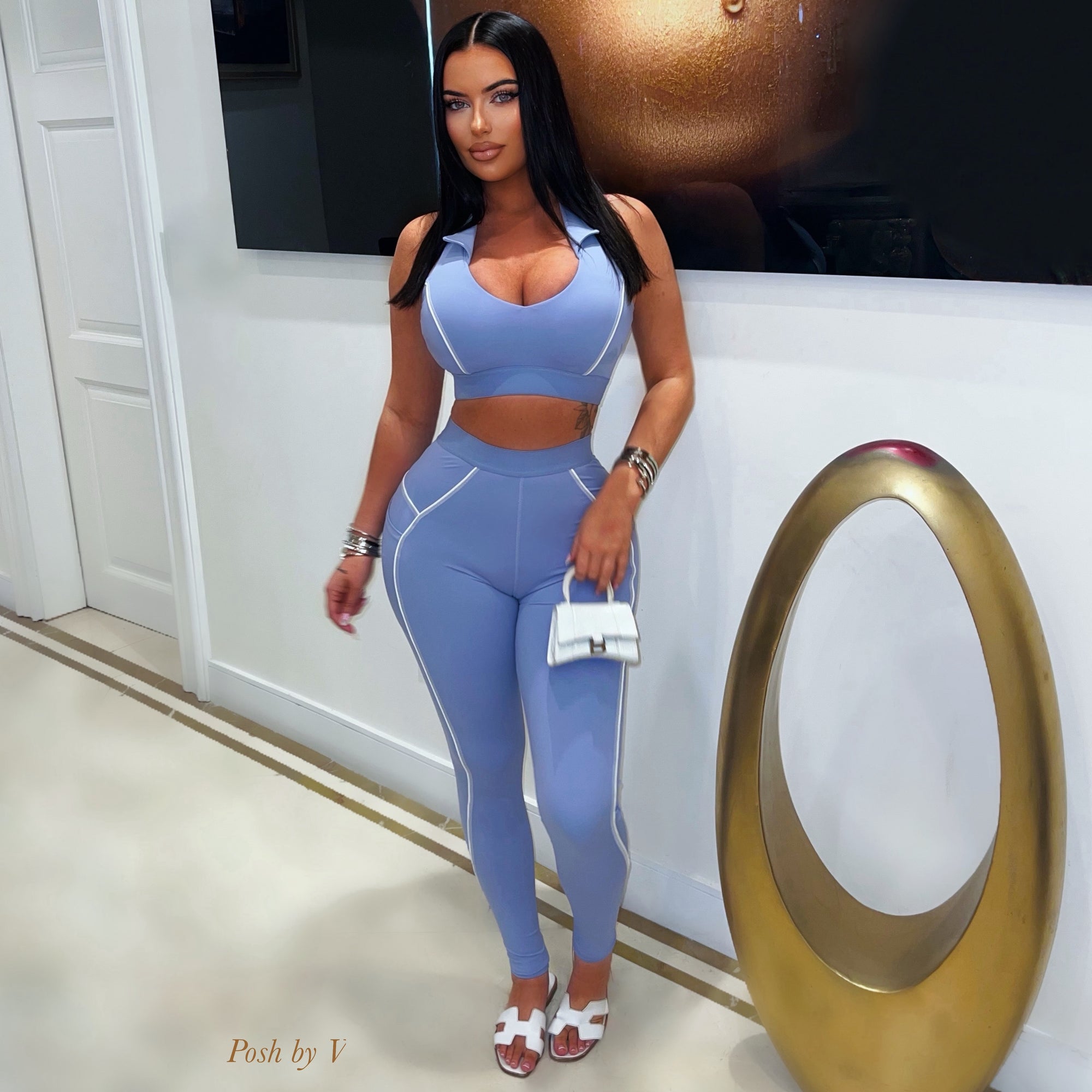 Nari sport leggings set (Taupe/white)