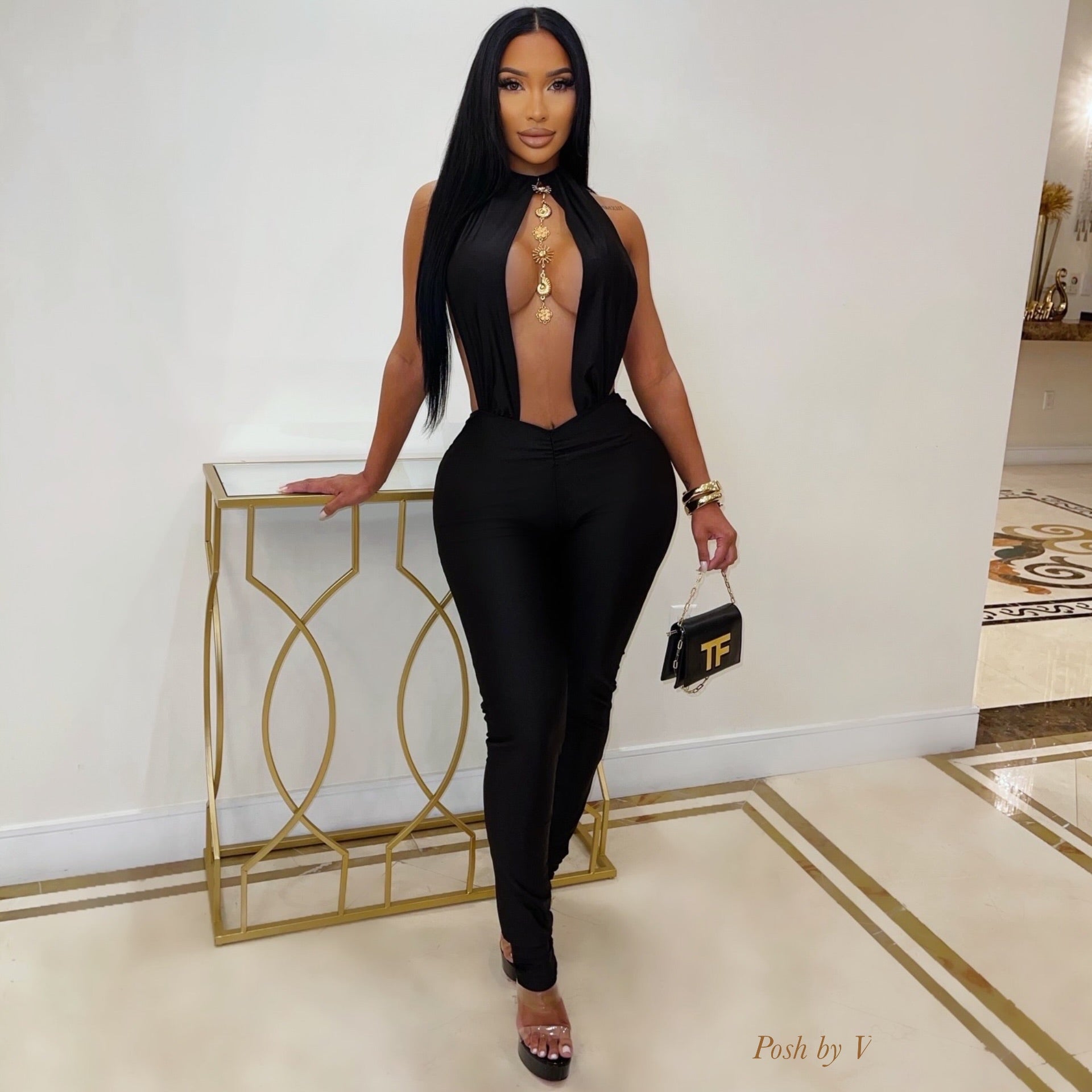 Lenara charm jumpsuit (Black/gold)
