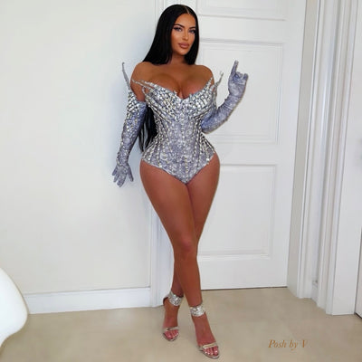 Crystal rush bodysuit w/gloves (Grey/Silver)