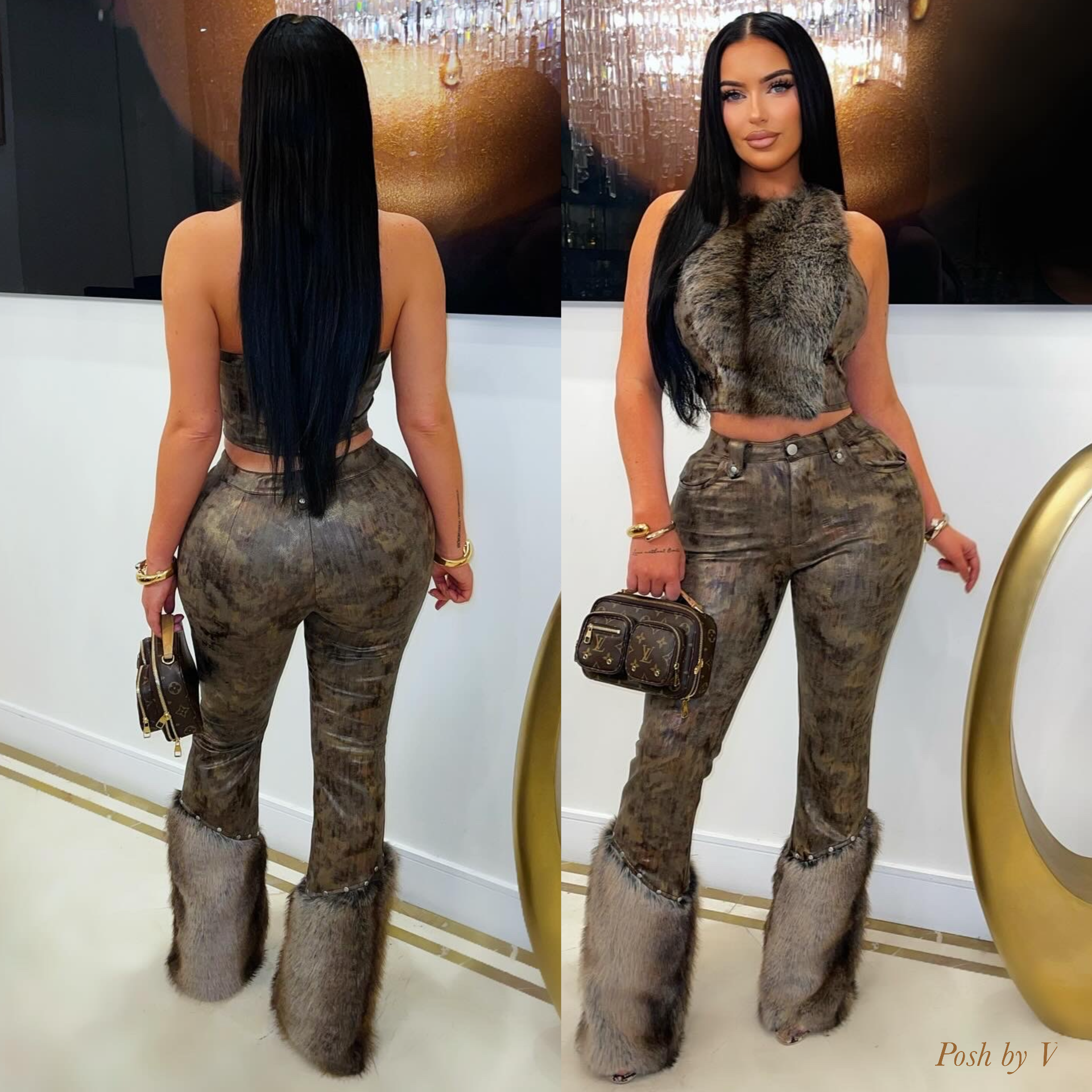 Casey fur pants set (Brown/bronze)