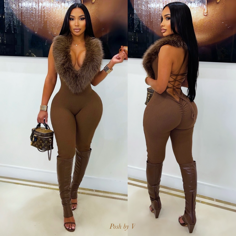 Imani fur jumpsuit (Brown)