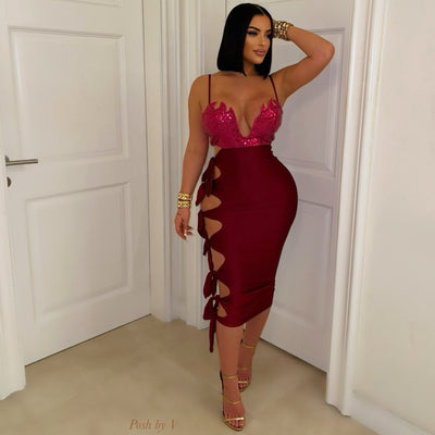 Carina glam dress (Wine)