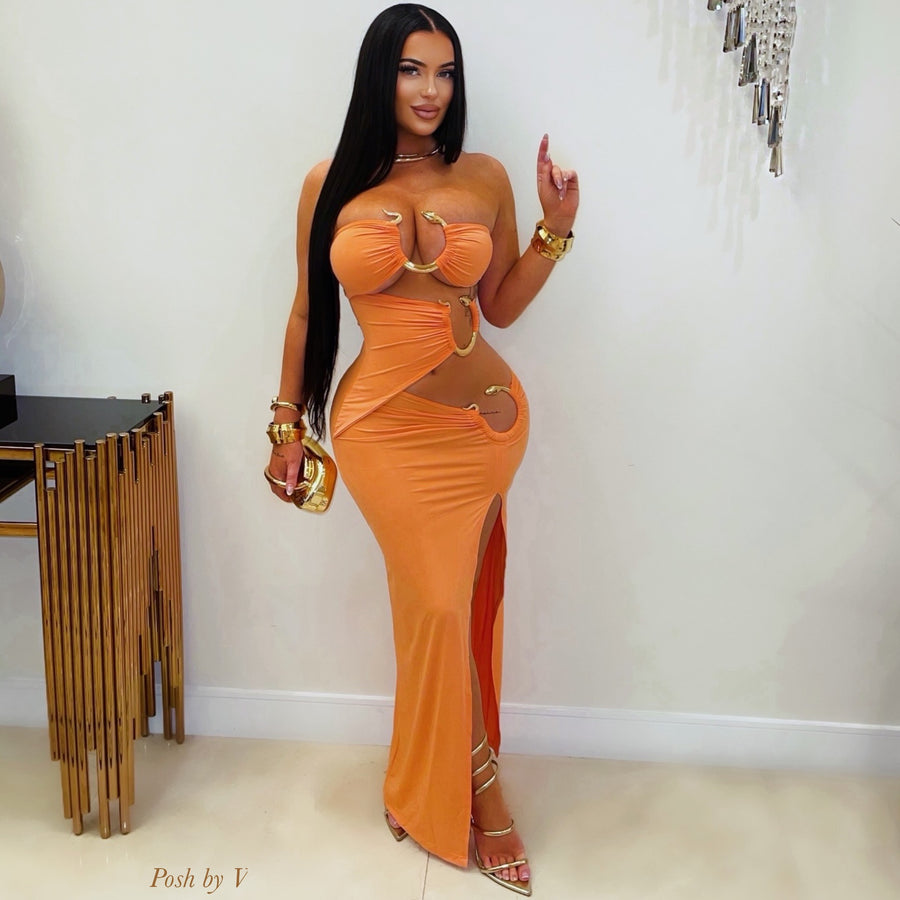 Taniya snake cut out dress (Orange/gold)