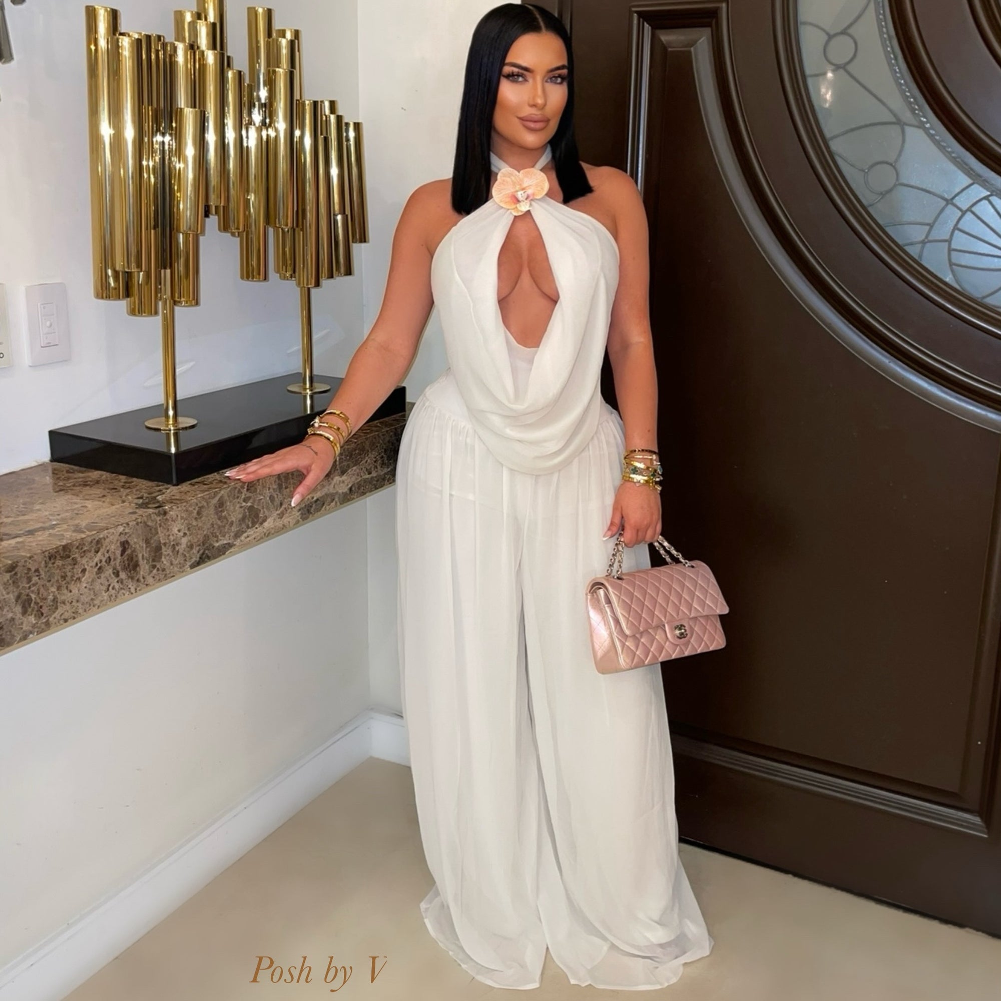 Setai palazzo pants set (Cream)