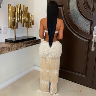 Sands seashell crochet fringe dress (Beige)