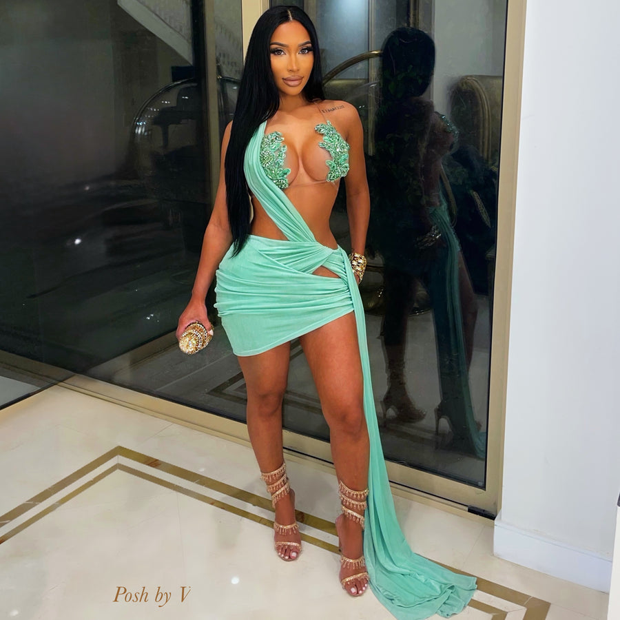Posh glam ruched dress (Sage)
