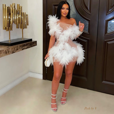 Jour pearl poof mini dress (Light nude/White)