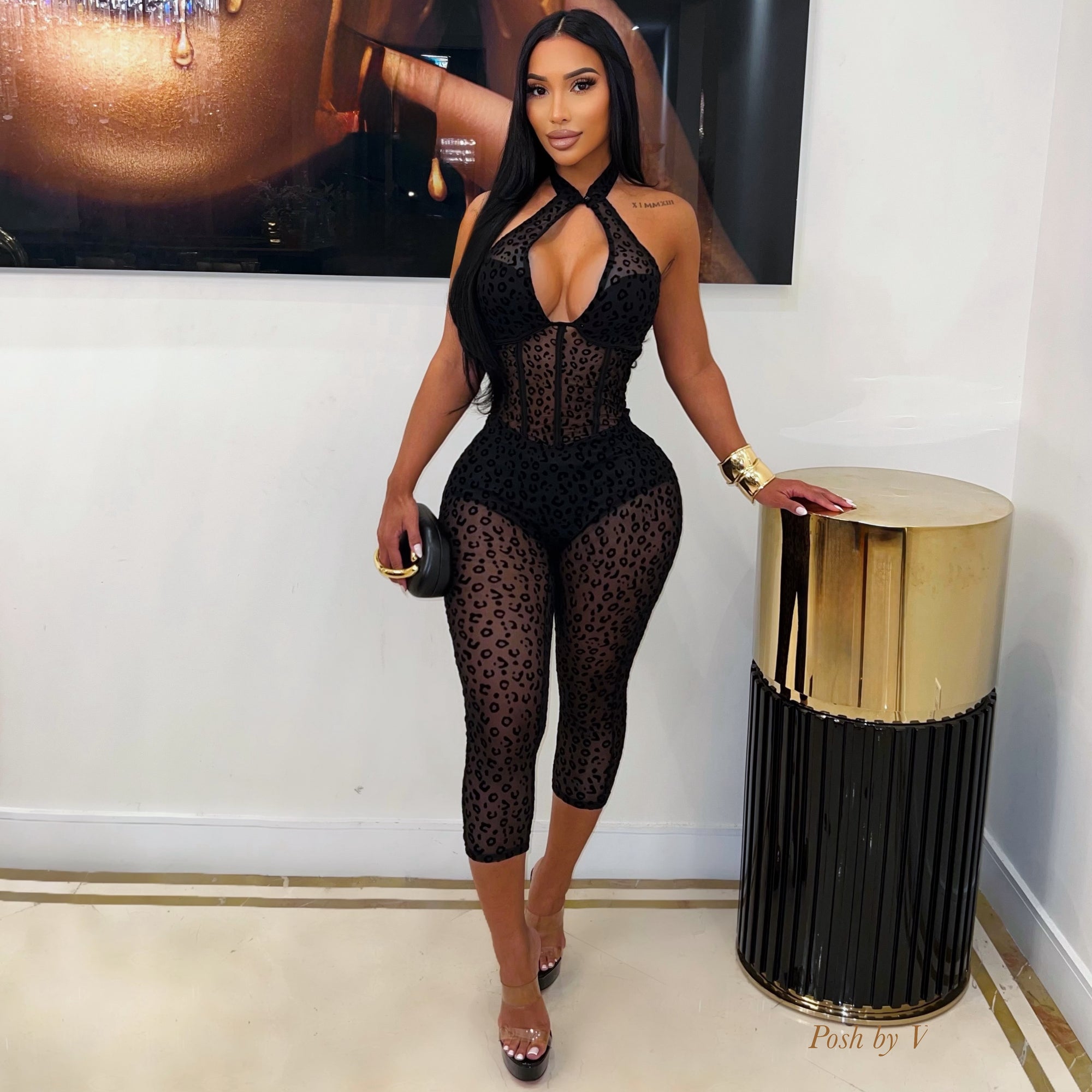 Reign lace capri jumpsuit (Black)