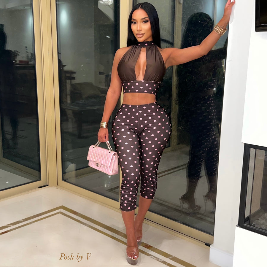 Nique dot capri set (Brown/pink)