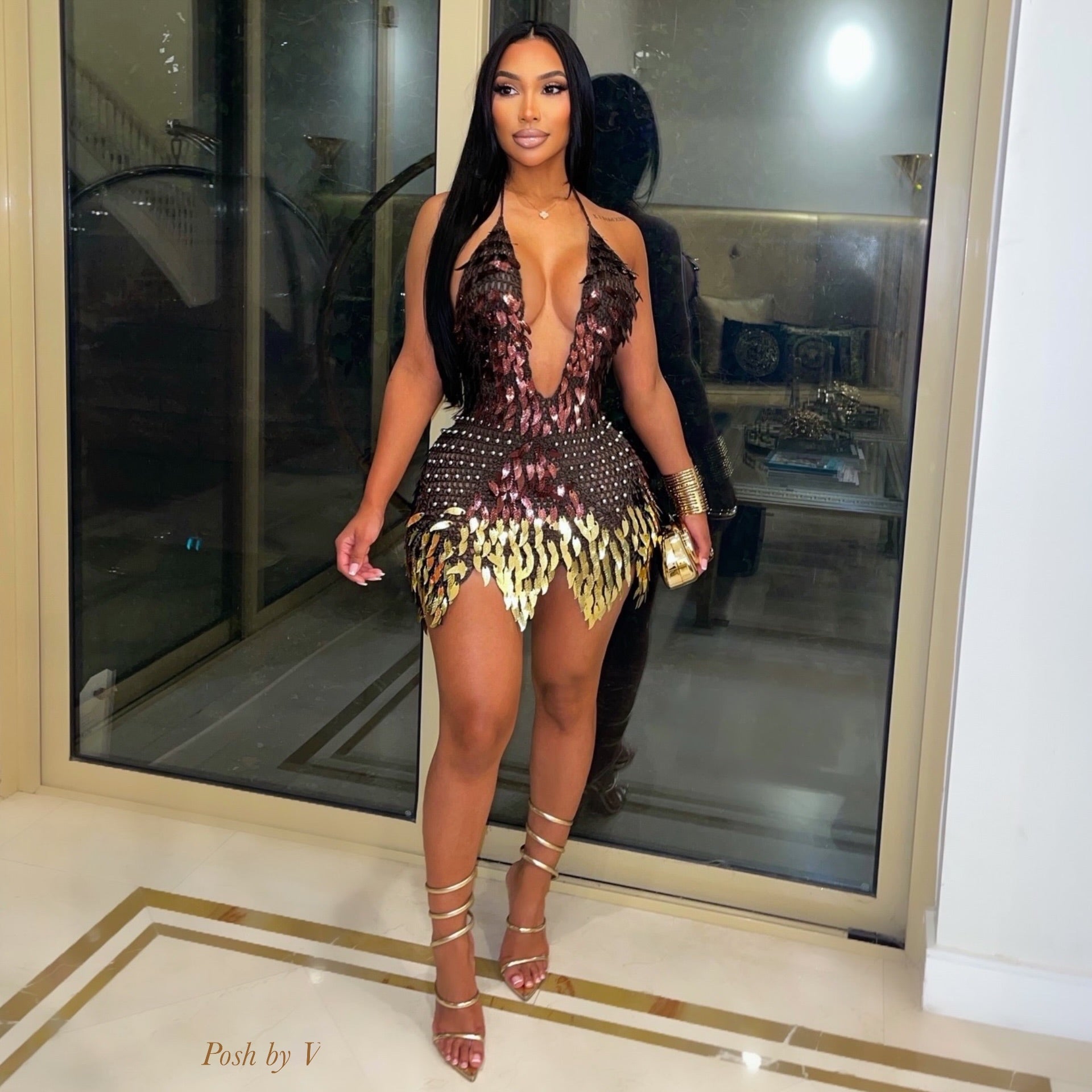 Feria sequin mini dress (Brown/gold)
