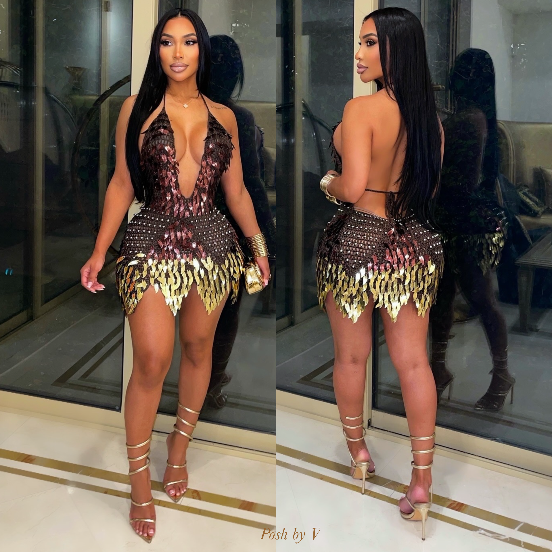 Feria sequin mini dress (Brown/gold)