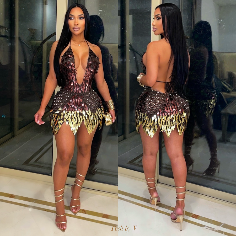 Feria sequin mini dress (Brown/gold)
