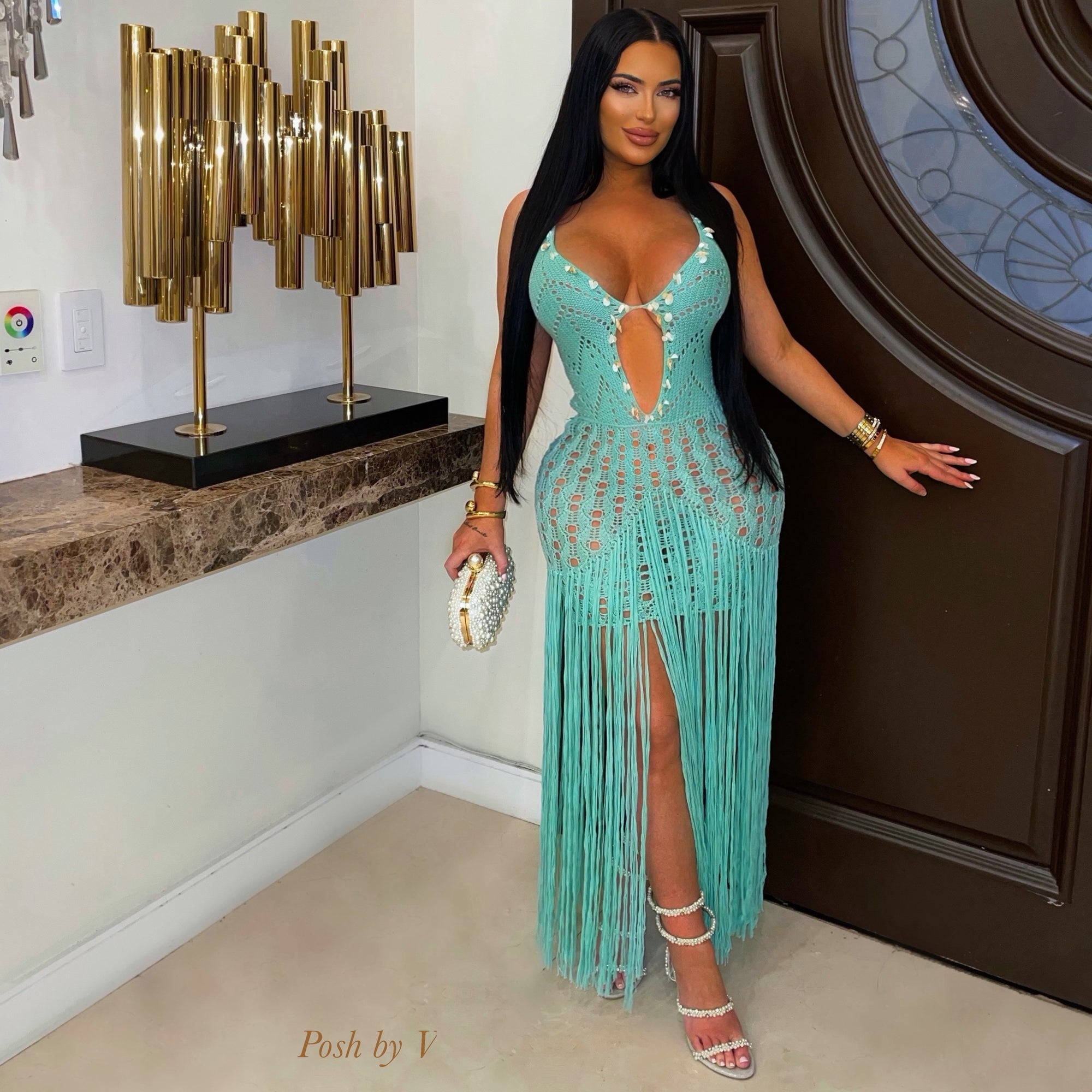 crochet fringe dress Maxi This is the most dramatic and incredible crochet gown! Coachella Crochet Fringe Maxi Dress