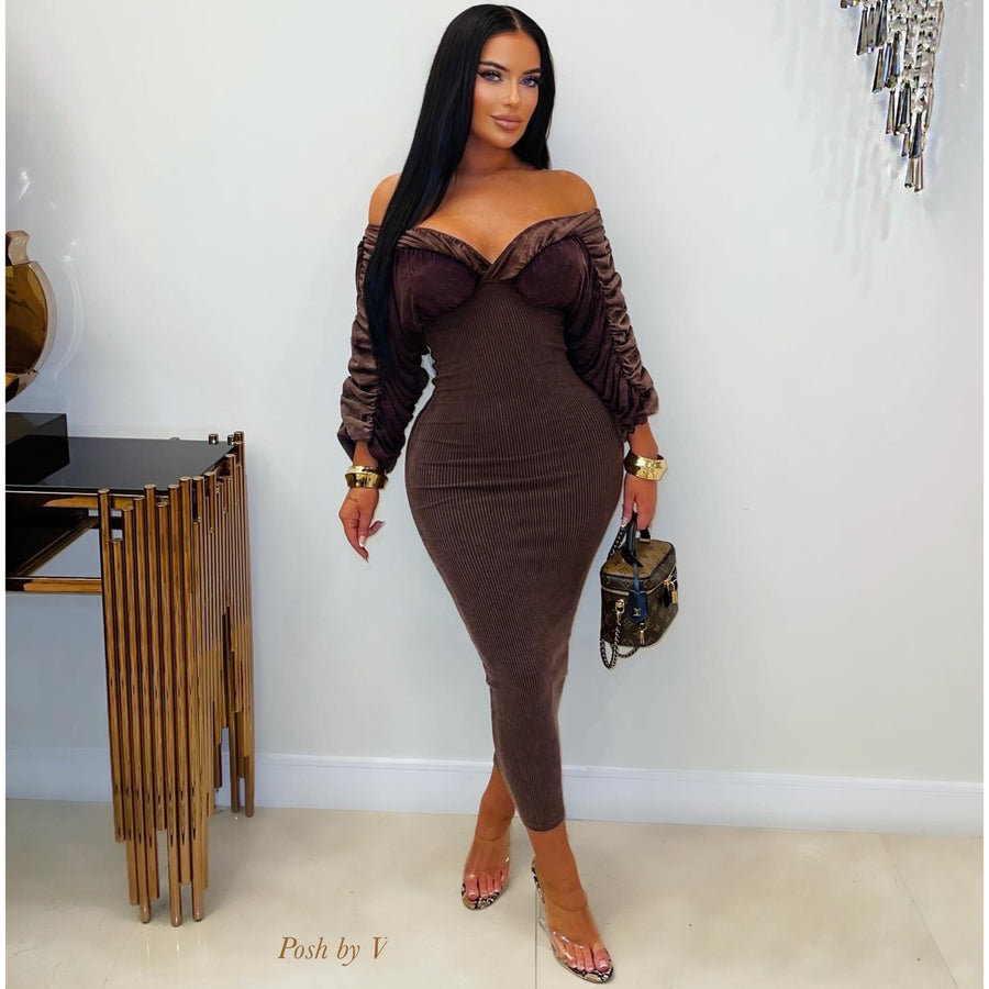 Lamia rib midi dress (Brown)