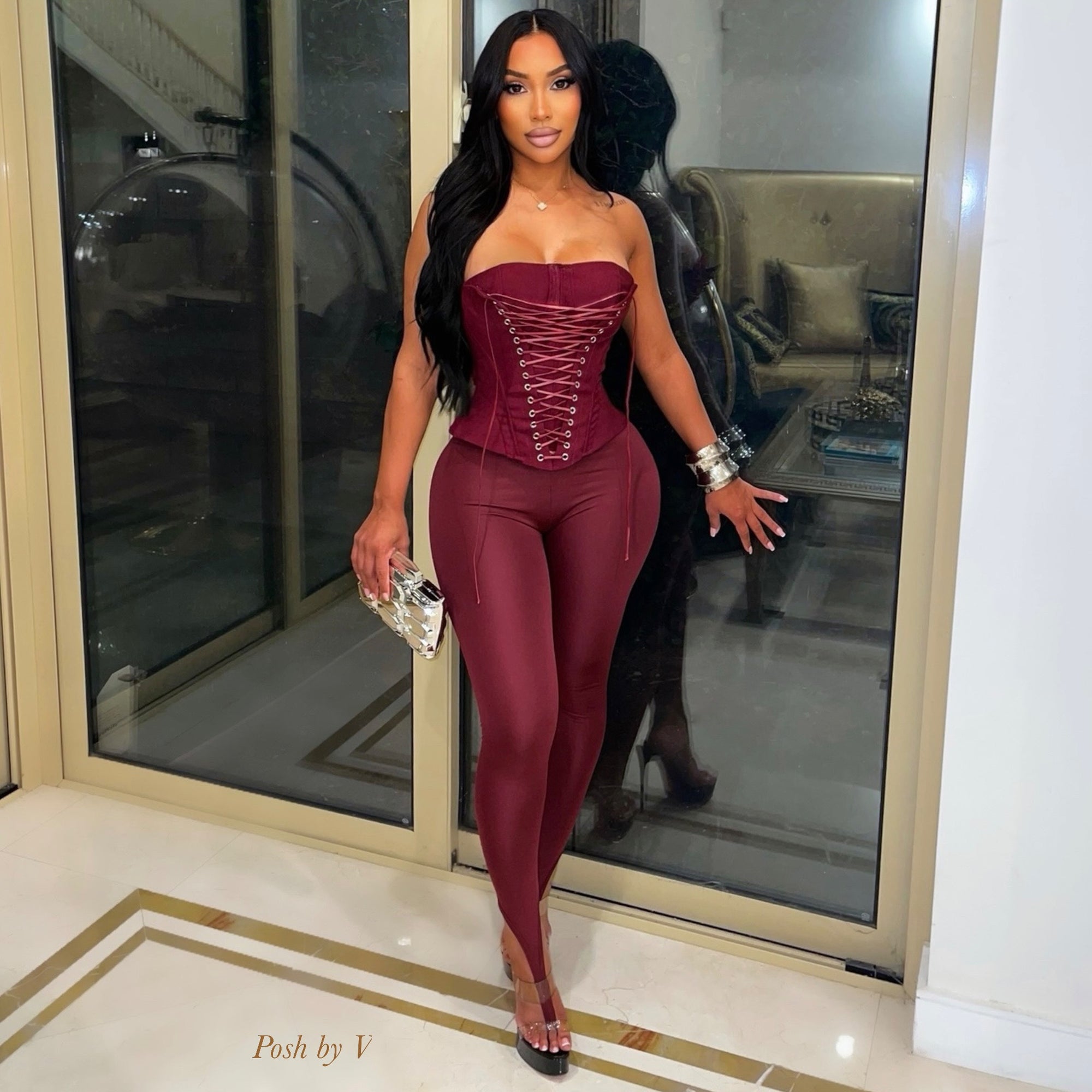 Viona corset leggings set (Wine)