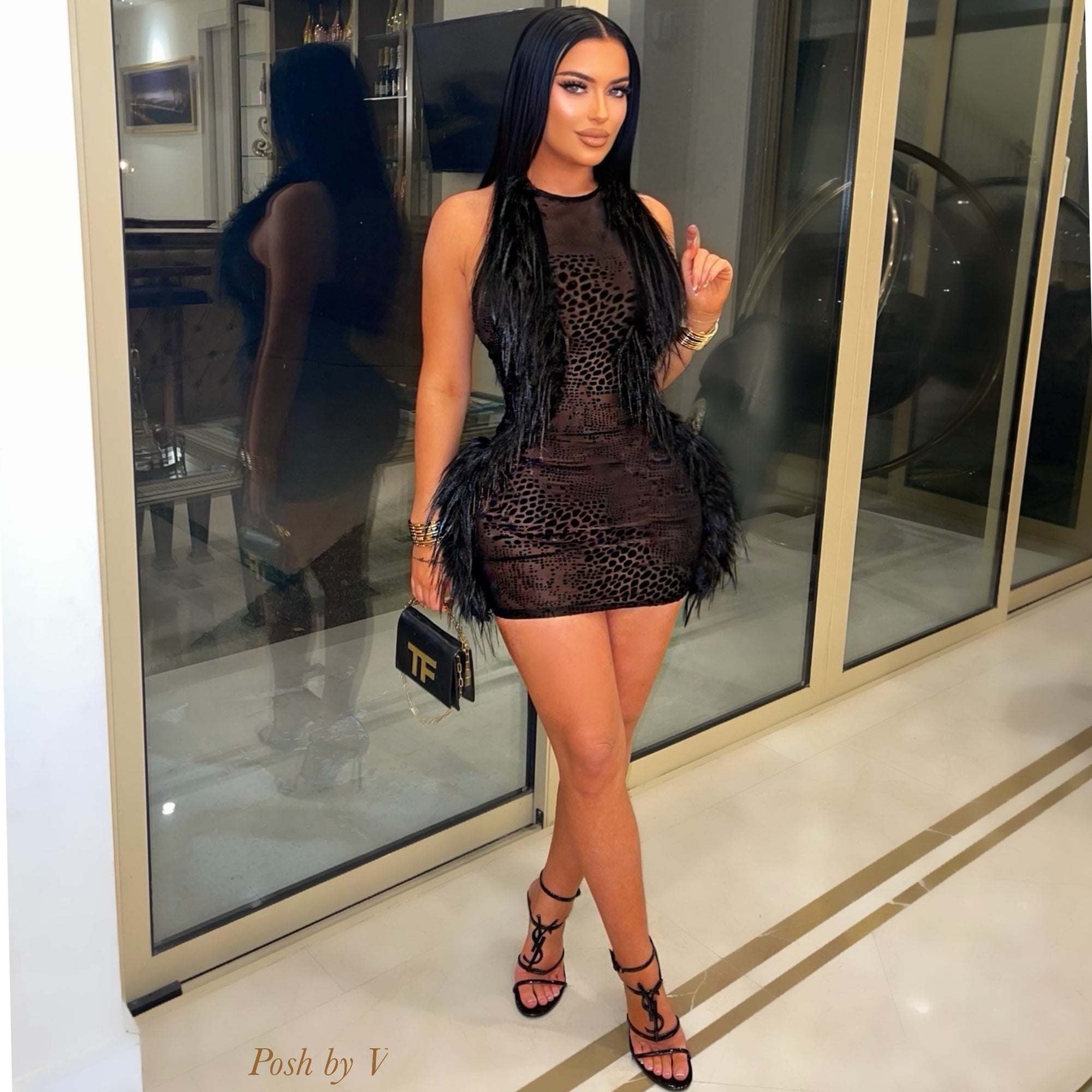 Couture fur mini dress (Black) Couture fur mini dress (Black)