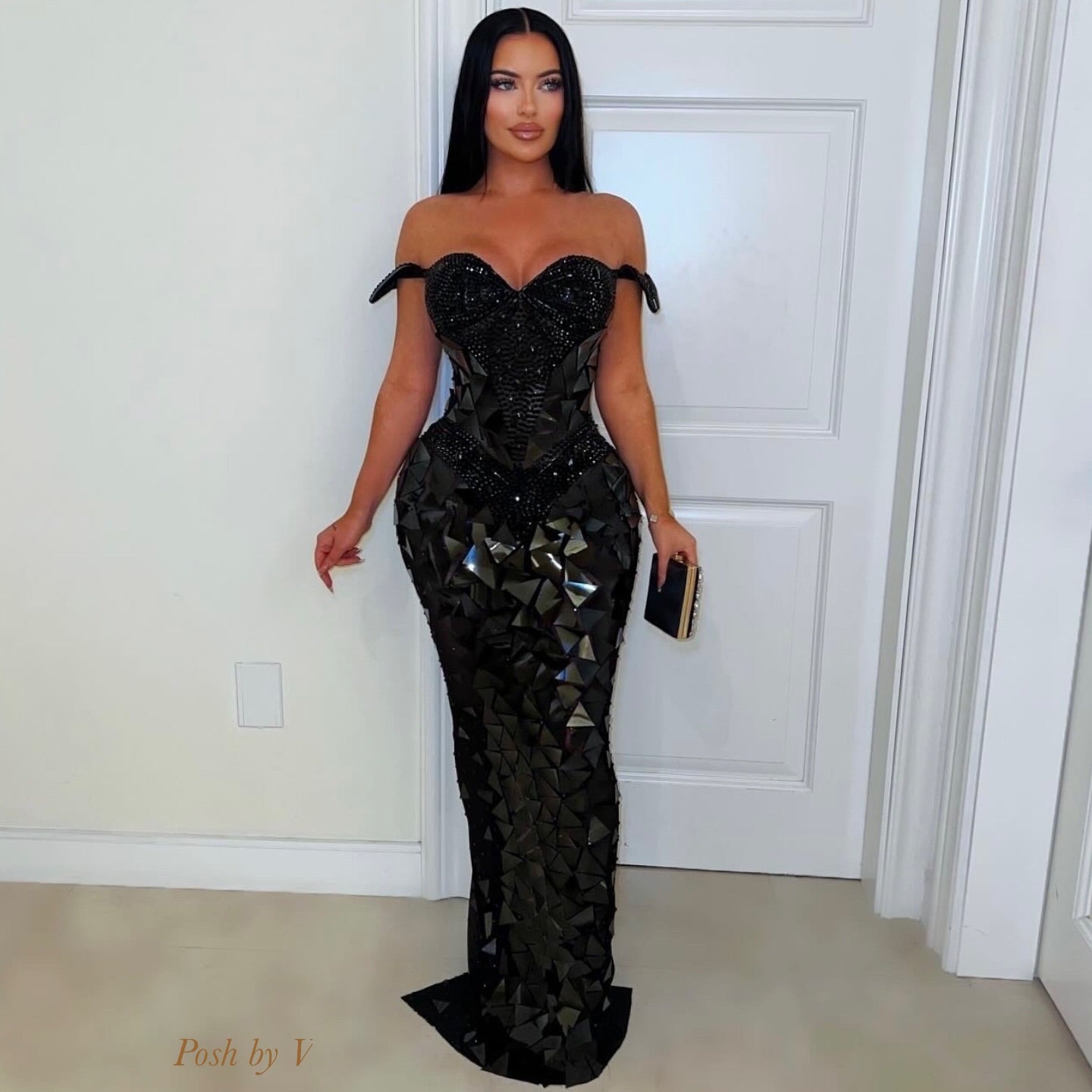 Delina crystal glam dress (Black)