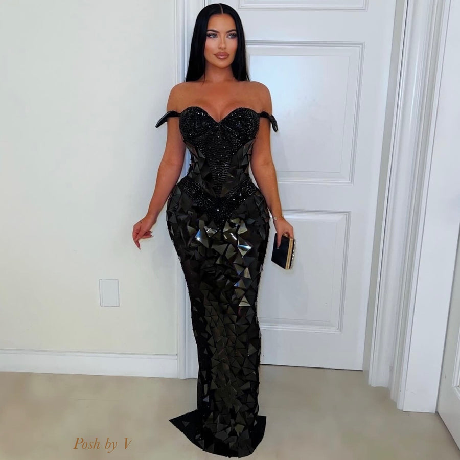 Delina crystal glam dress (Black)