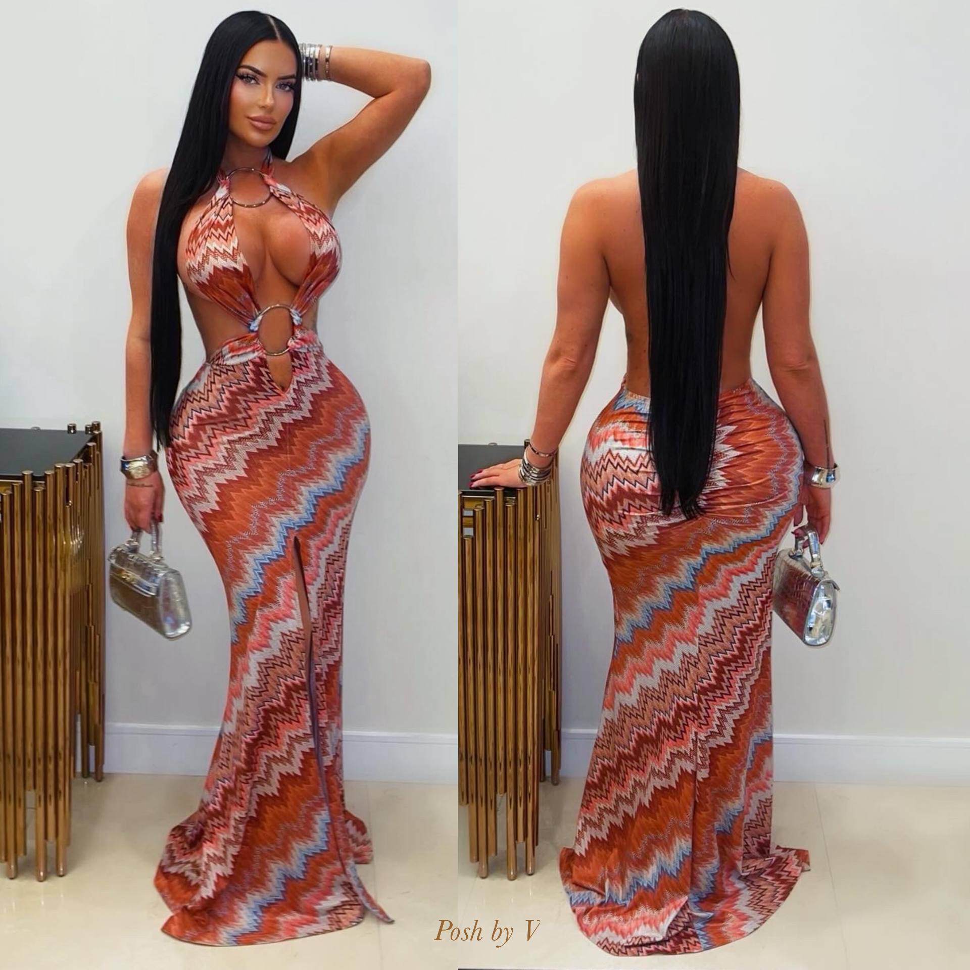 Zola ring maxi dress (Orange multi)
