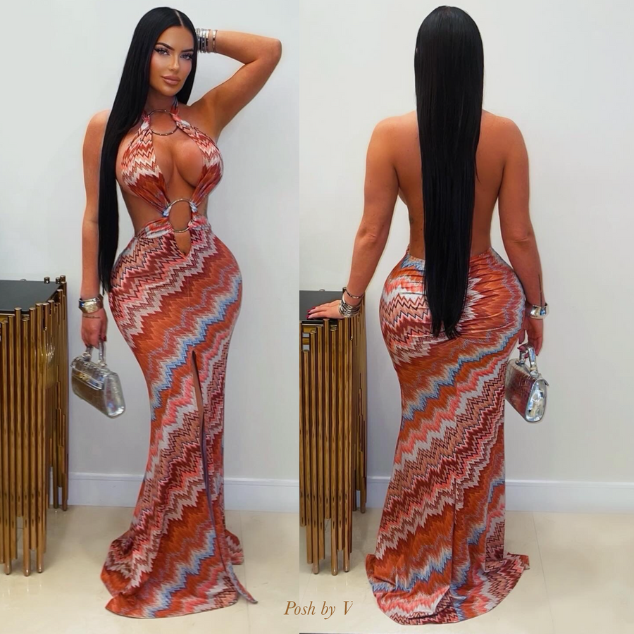 Zola ring maxi dress (Orange multi)