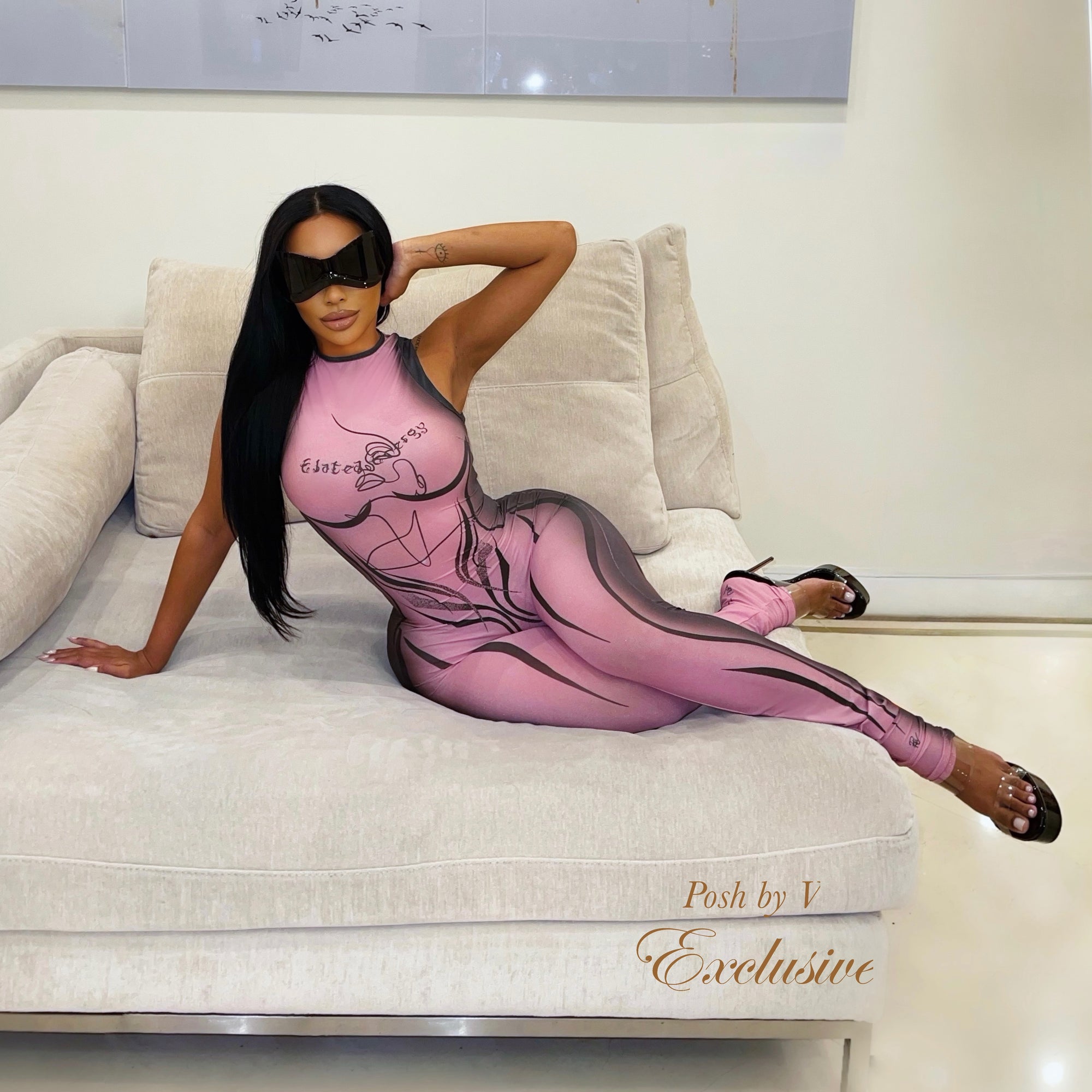 Posh shadow jumpsuit (Pink/black)