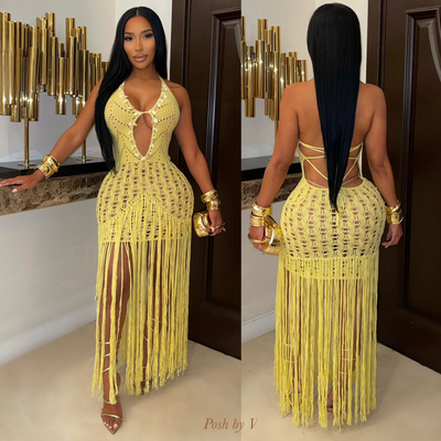 Villa crochet fringe dress (Ivory)