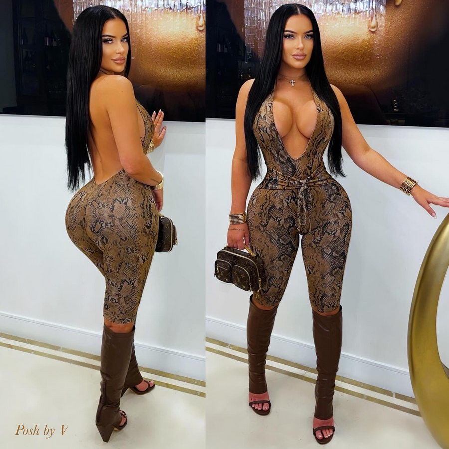 Posh snake jumpsuit (Brown multi)