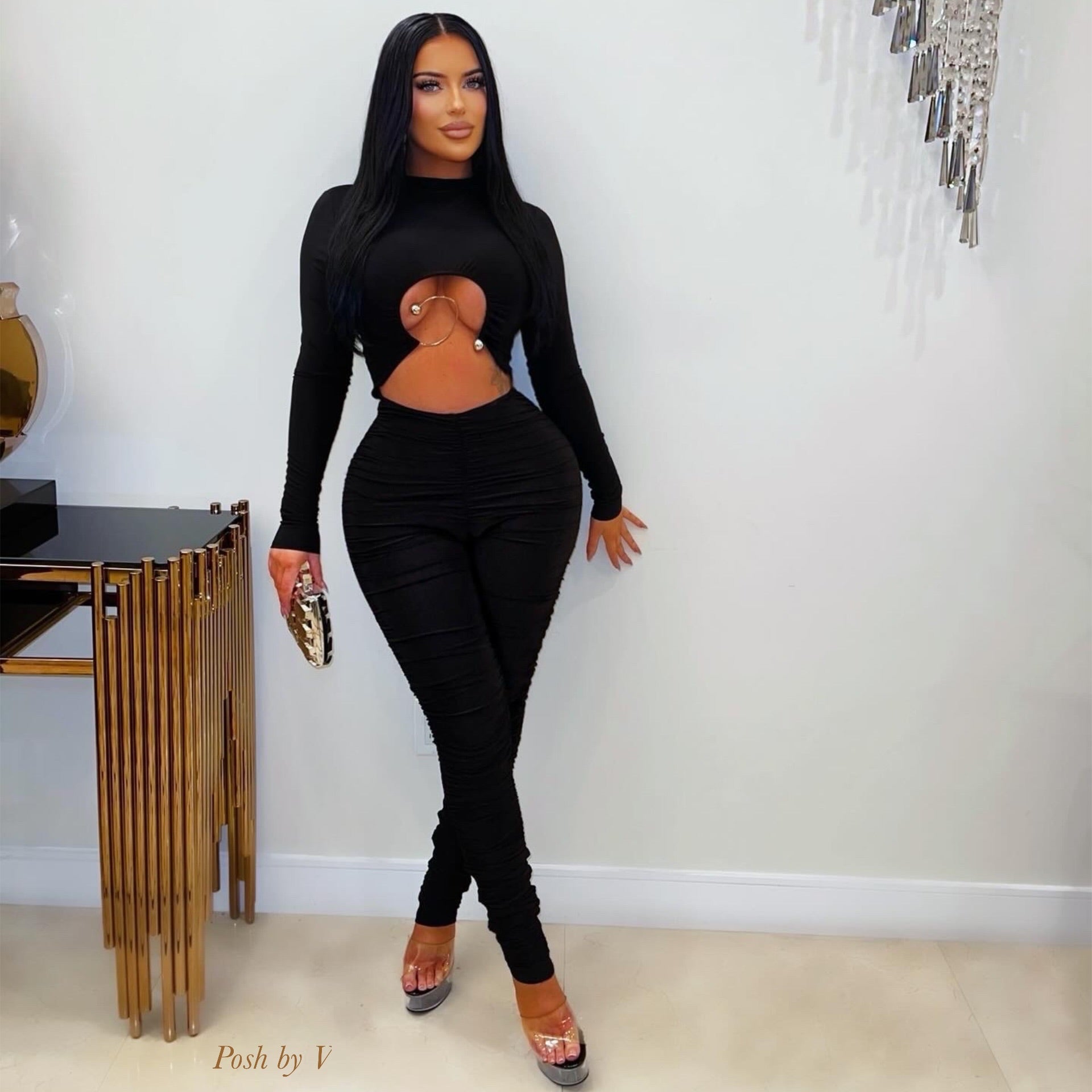 Evina ruched jumpsuit (Black)