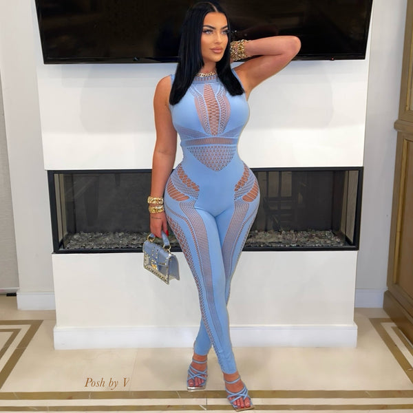 Kassi caged jumpsuit (Sky blue) - Posh By V