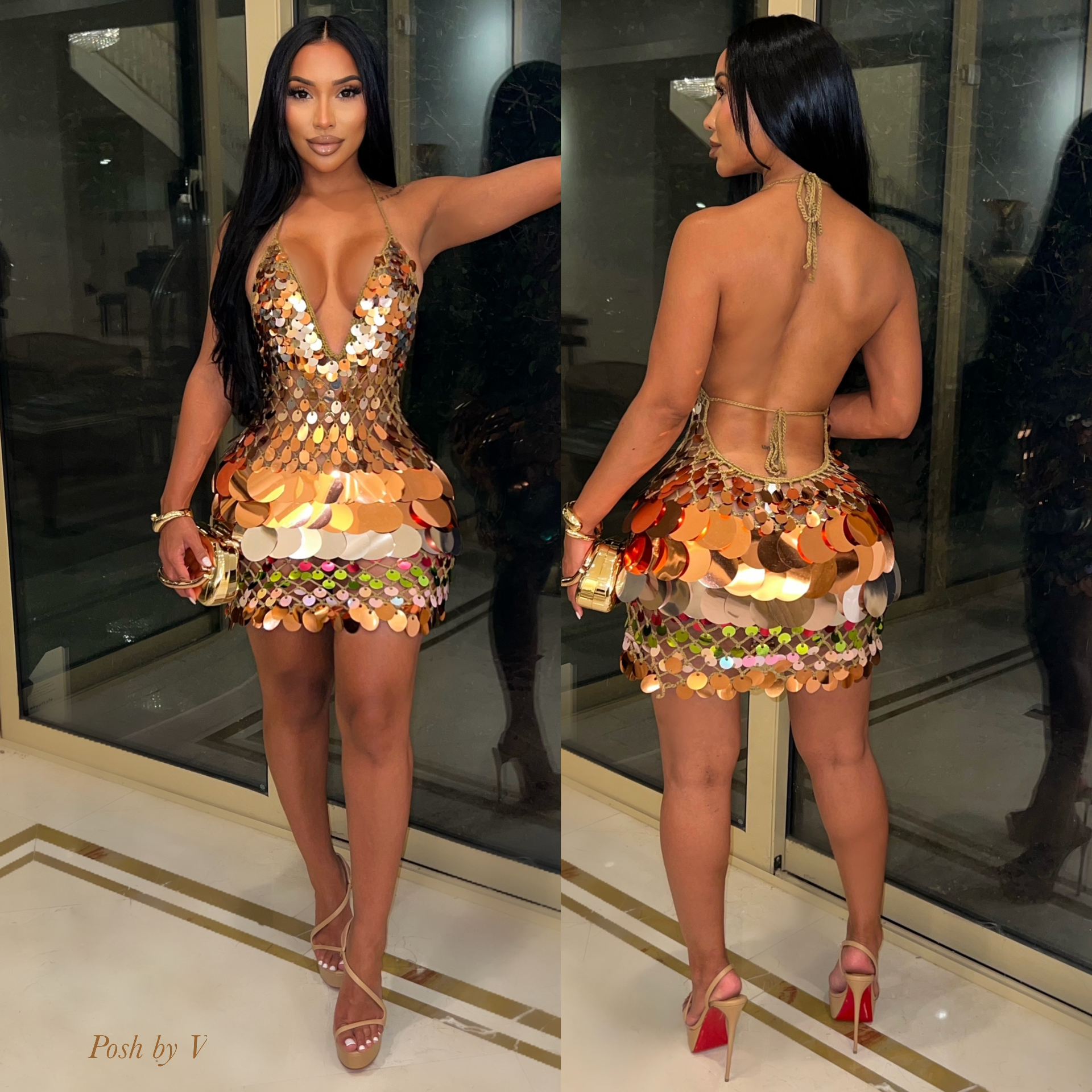 Soraya sequin mini dress (Gold Multi)